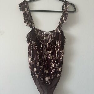 Free People-Floral Ruffle Bodysuit, new without tags, liner still in tact